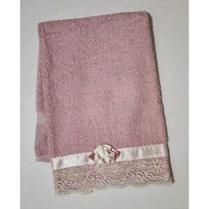 New Dundee Hand Towel Cotton Made in USA Pink Terry Lace Ribbon Rose